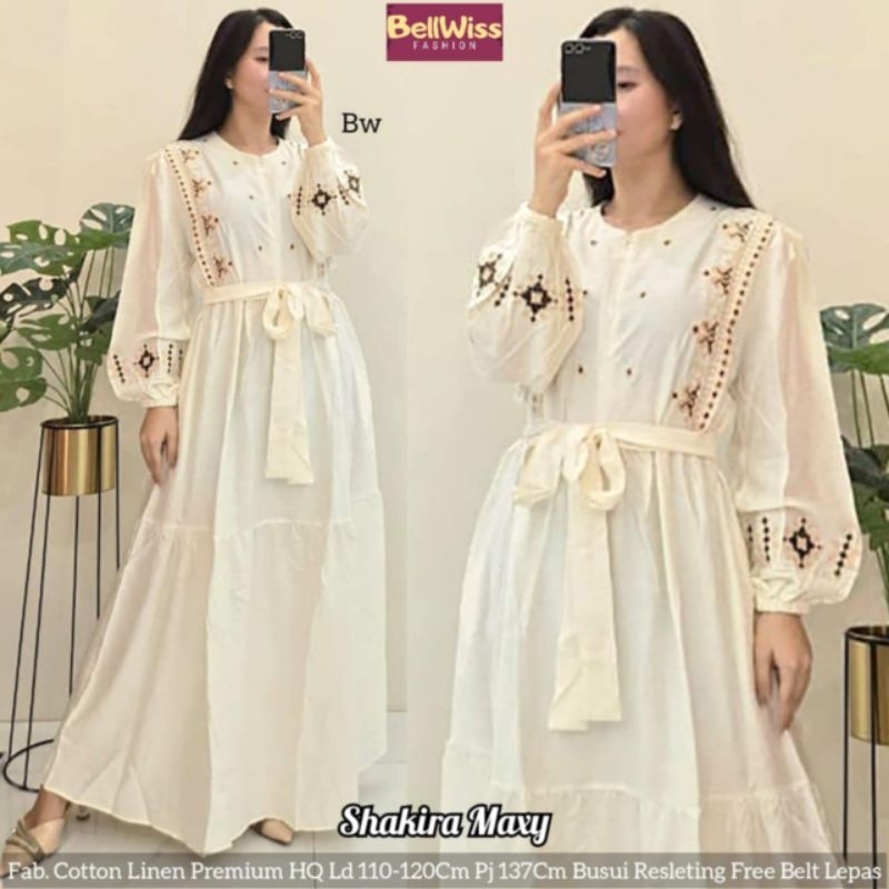 Shakira Maxi Dress Bahan Linen ORI by Bellwiss