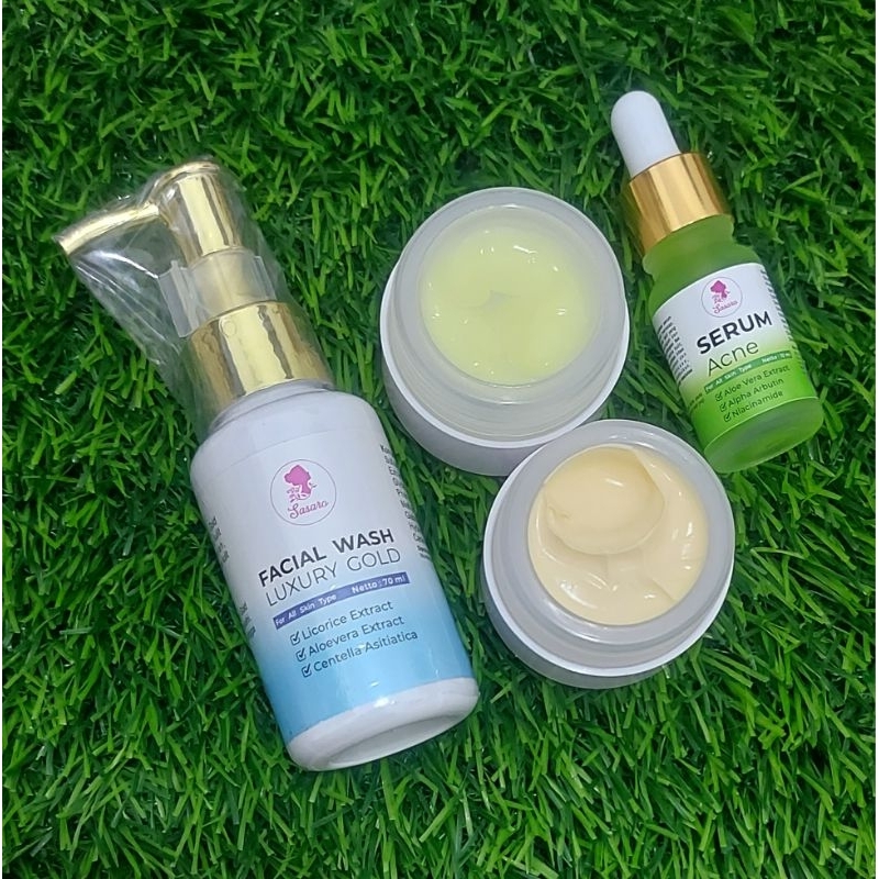 BPOM 1 Paket non toner (Serum Acne)isi 4 paket cream malam double glowing express
