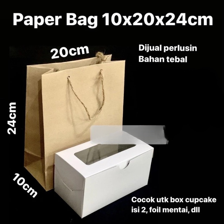 

Paper Bag Satu Lusin Bahan Tebal Tas Parcel Coklat Polos 10x20x24cm