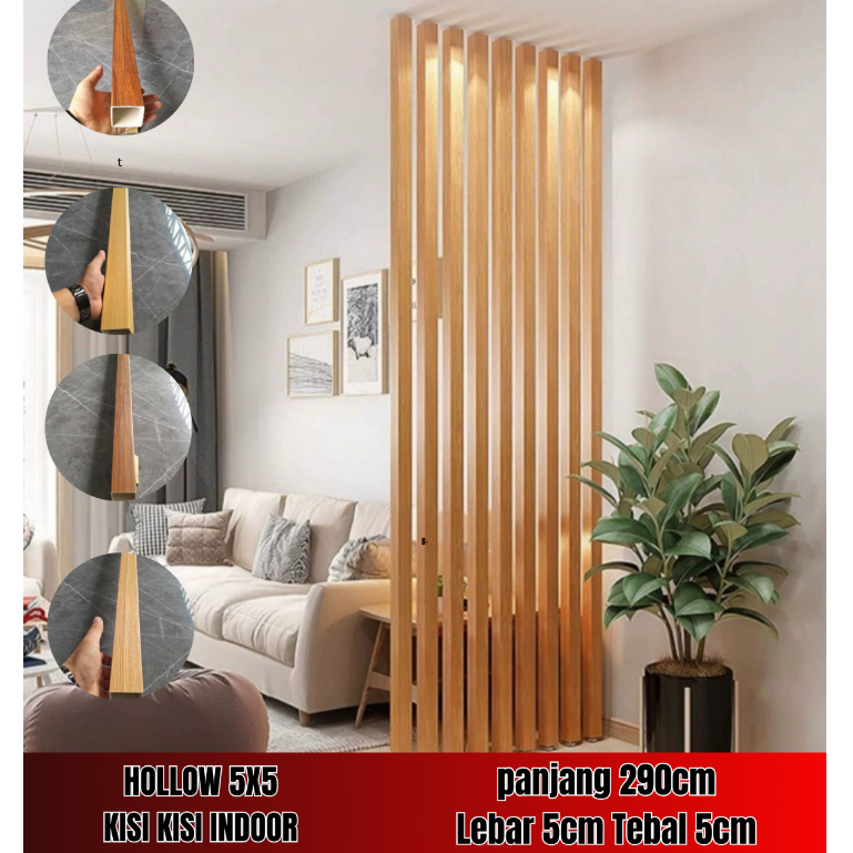 Hollow kisi kisi WPC kotak 5cm x 5cm panjang 290cm Partisi Pembatas Dinding Motif Kayu - WALL PANEL 