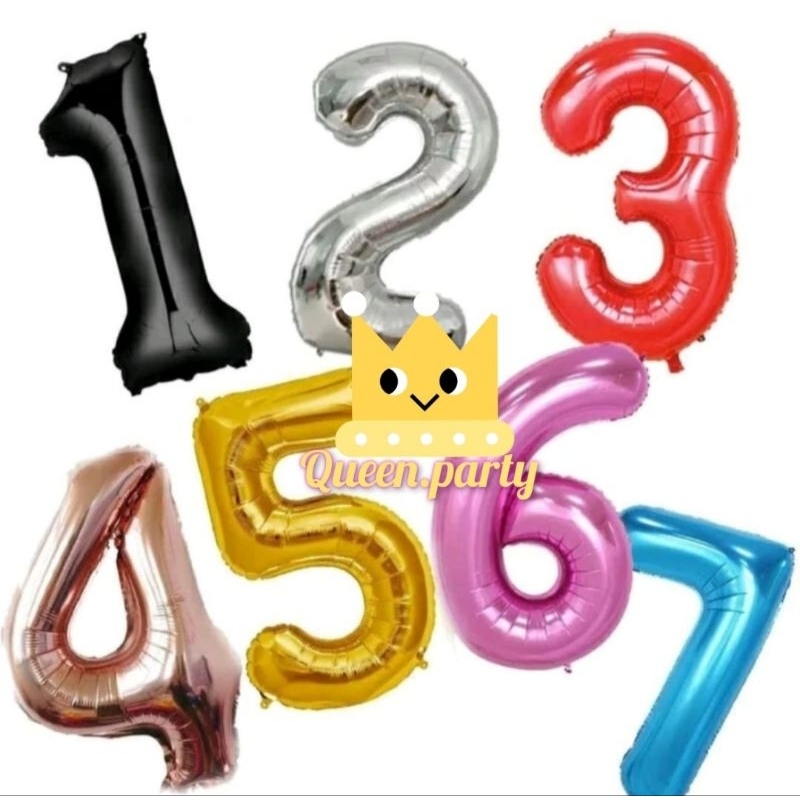 Balon angka 80 cm warna gold/silver/rose gold/pink/biru/putih/hitam/merah/hijau
