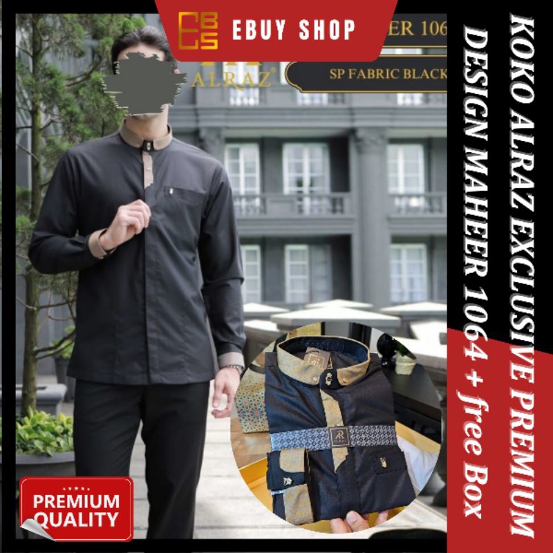 [Non COD] EXCLUSIVE Baju Koko Hitam Alraz Super  Premium Edisi Lebaran Design Maheer