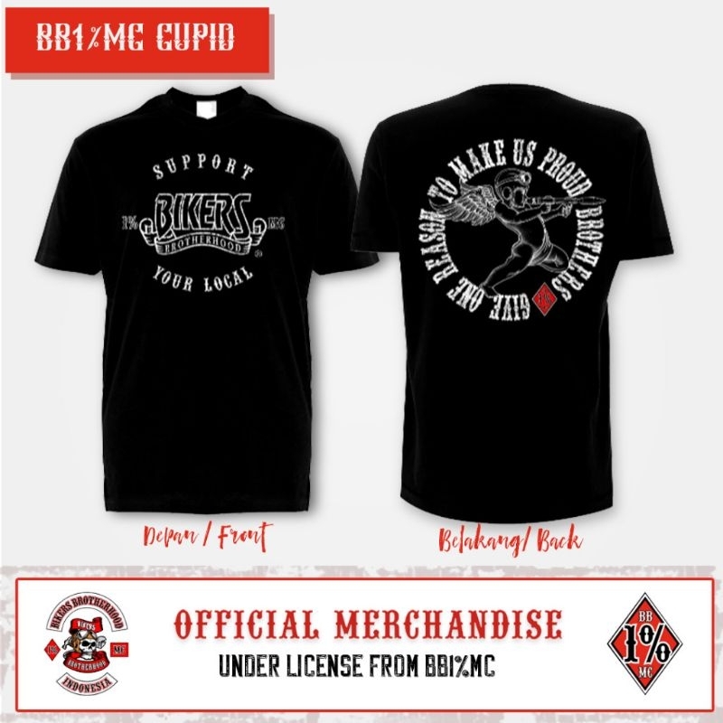 Kaos baju BB 1% MC Cupid angel Brotherhood indonesia Cutton 24s Adem & tebal sangat nyaman full blac