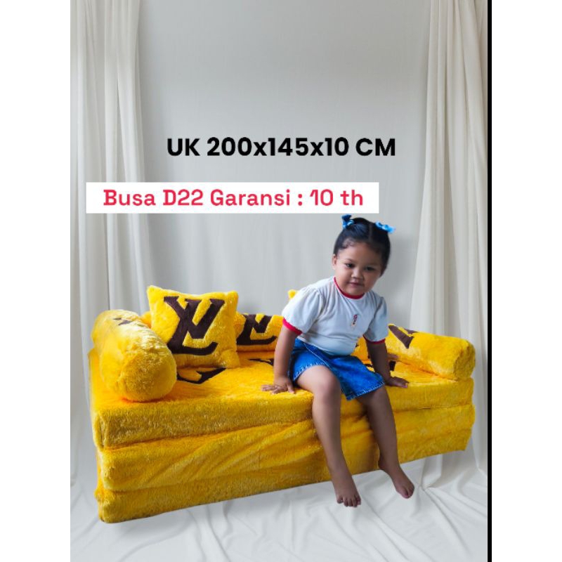 Kasur Lipat Bulu Sofa bed Karakter Kasur Santai Bulu  Rasfur Tebal Motif LV Busa 10 CM Tinggi 33 cm