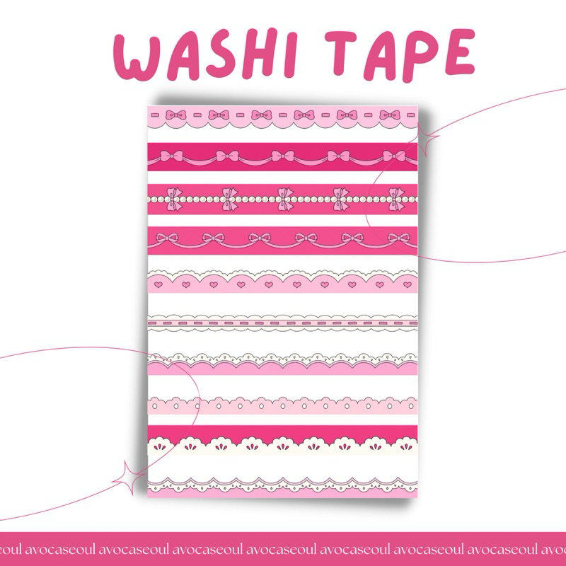 

sticker sheet washi tape pink aesthetic ins korea untuk dekorasi scrapbook, deco pola, journaling, phonecase, headphone, stiker lucu