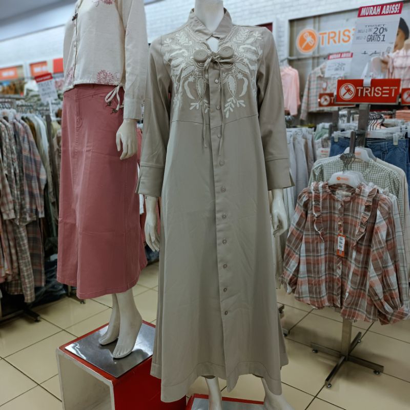 triset long dress wanita / gamis casual