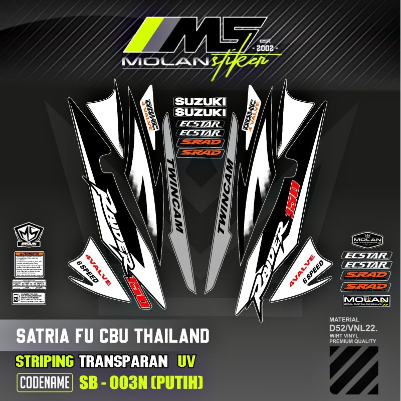 Decal Sticker Striping Variasi Transparan Uv Satria Fu Cbu Thailand 2005/2006 Raider 150 Suzuki Satr