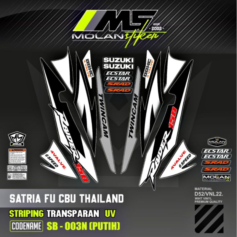 Decal Sticker Striping Variasi Transparan Uv Satria Fu Cbu Thailand 2005/2006 Raider 150 Suzuki Satr