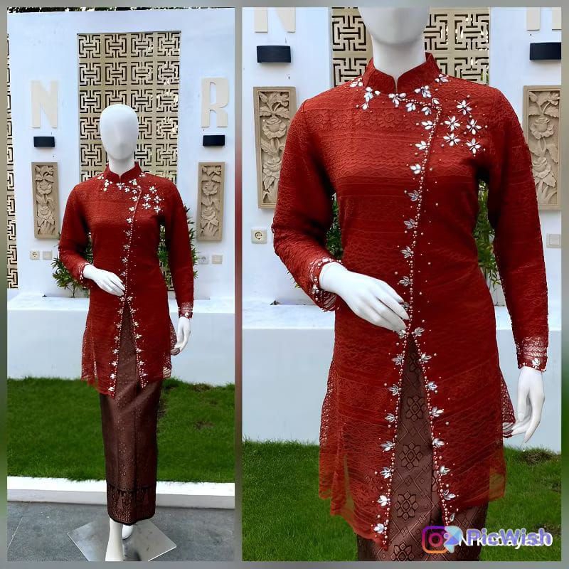 Premium STELAN KEBAYA MODREN TUNIK JANGGAN BRUKAT PAYET / KEBAYA JUMBO LD 130 / KEBAYA + ROK SONGKET