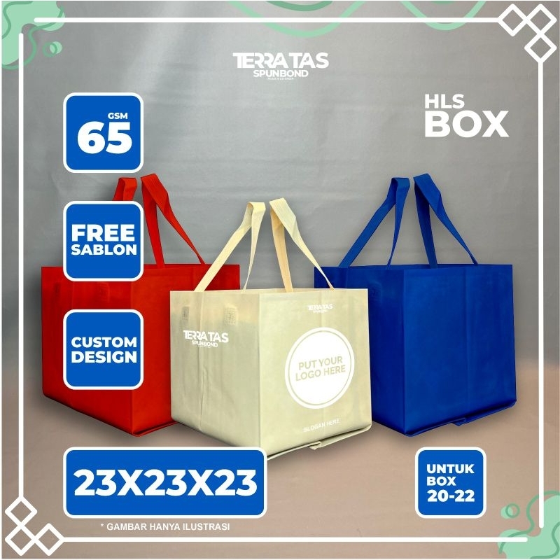

Custom Made Tas Spunbond Souvenir Tote Bag Kotak Makan 65 GSM 23x23x23 Untuk Box 20-22 + Free Sablon
