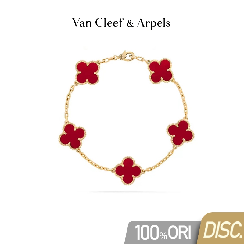 【100% Original VCA】Van Cleef & Arpels Alhambra Four Leaf Lucky Series Gelang Wanita Carnelian Five F