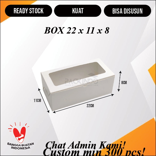 

(10 pcs) Tempat Kue Kotak Dus Wadah Ivory Polos 22 cm x 11 cm x 8 cm Jendela Mika