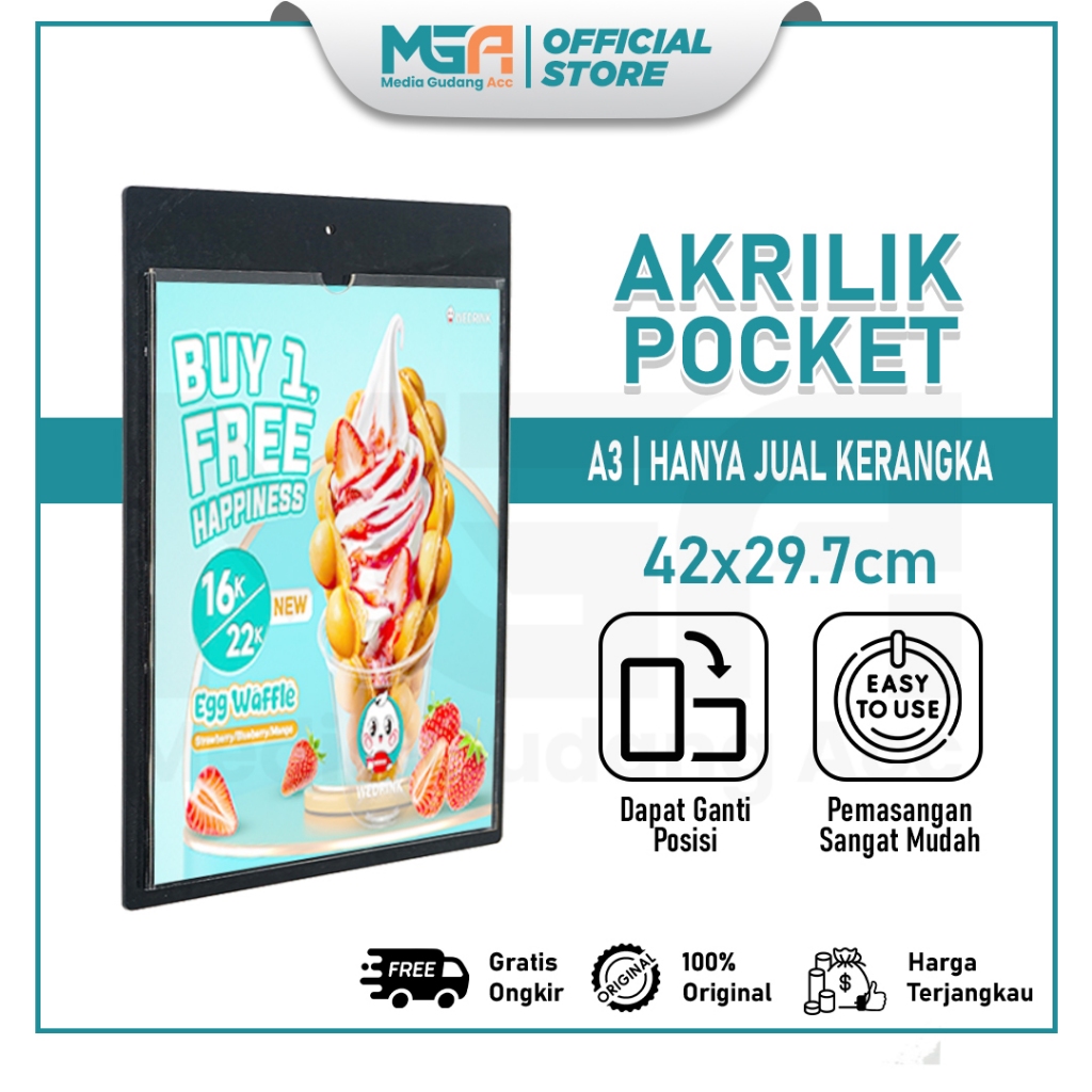 

AKRILIK POCKET A3 2MM HITAM MENU FRAME / WALL THICKER BROSUR ACRYLIC