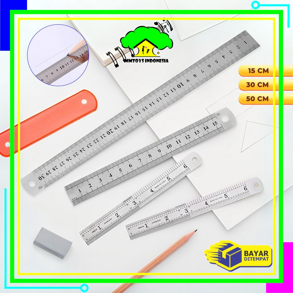 

MI-A107 Penggaris Besi 30CM Stainless Steel Ruler 50CM / Penggaris 15CM Serbaguna Perlengkapan Sekolah / Mistar Besi Alat Ukur Multifungsi