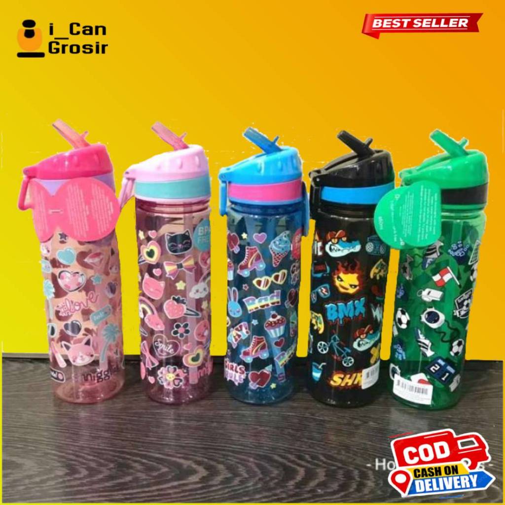BOTOL MINUM SEDOTAN SMIGGLE DRINK UP BOTTLE 600ML  BOTOL ANAK SMIGGLE COLORFUL WARNA 600ML MOTIF LUC