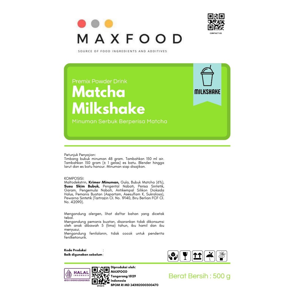

XMASTER MAXFOOD - MATCHA MILKSHAKE / BUBUK MINUMAN MILKSHAKE RASA MATCHA 500 GRAM
