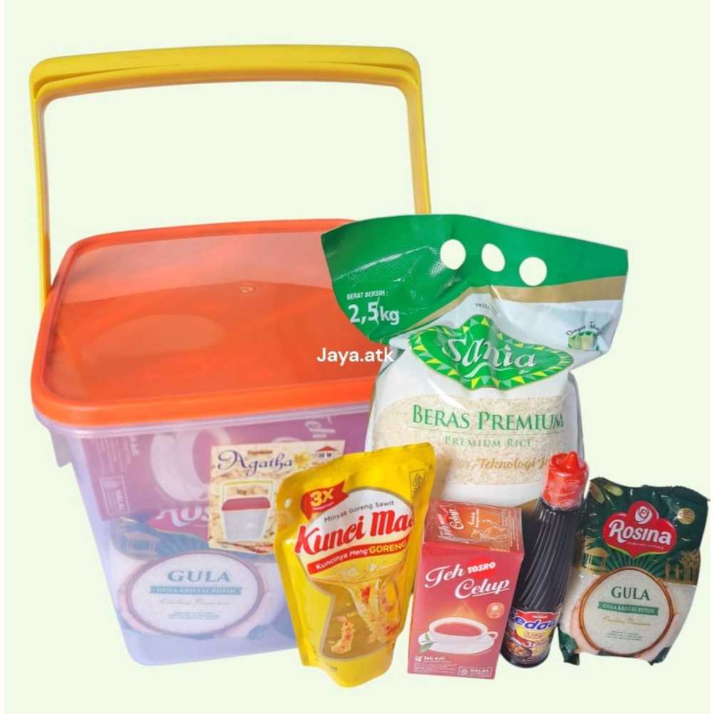 

PARCEL BINGKISAN HAMPERS SEMBAKO BERAS GULA MINYAK MURAH + BOX KOTAK PENYIMPANAN JINJING