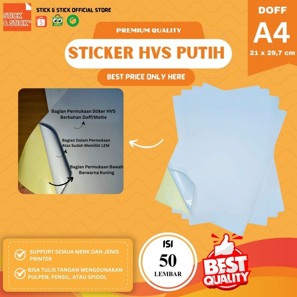 

Putih dan Tebal! Sticker HVS Doff A4 Isi 50 Lembar