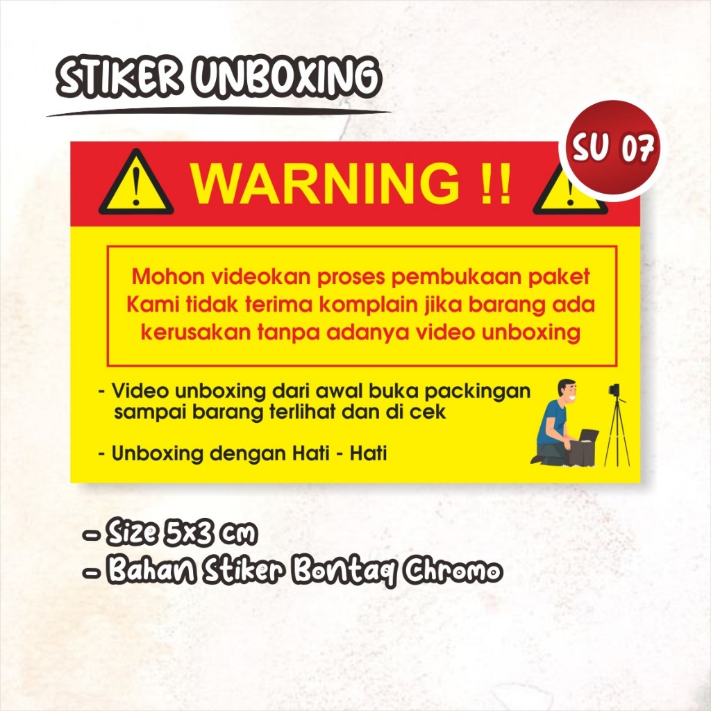 

STIKER LABEL VIDEO UNBOXING READY STOCK - STICKER PERINGATAN BUKA PAKET READY SU 07