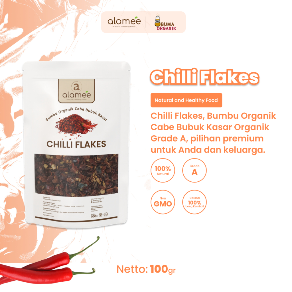 

Cabe Bubuk Kasar Chilli Flakes Cabai Bumbu Organik Rempah Rimpang Murni Asli Tanpa Campuran 100gram