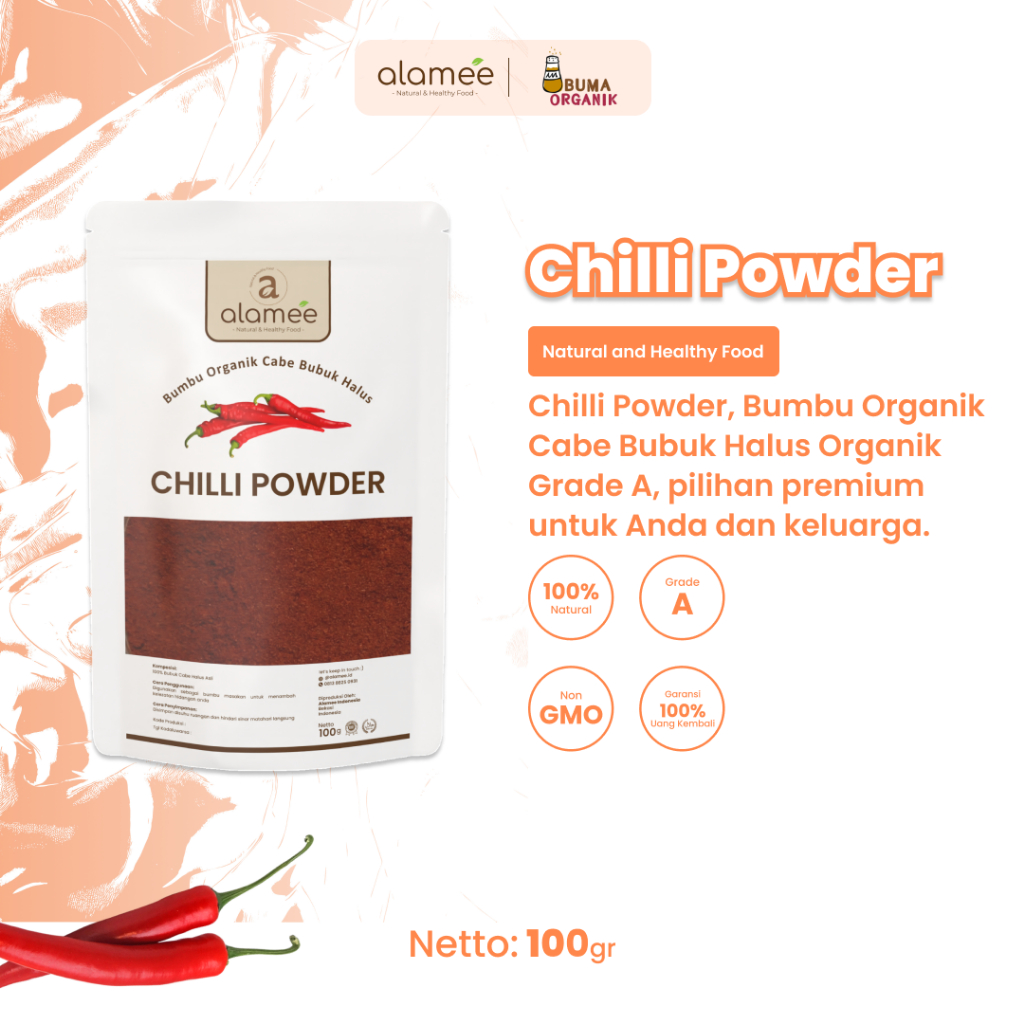 

Cabe Bubuk Halus Chilli Powder Chili Cabai Rempah Murni Asli Tanpa Campuran Bumbu Dapur Organik 100gram