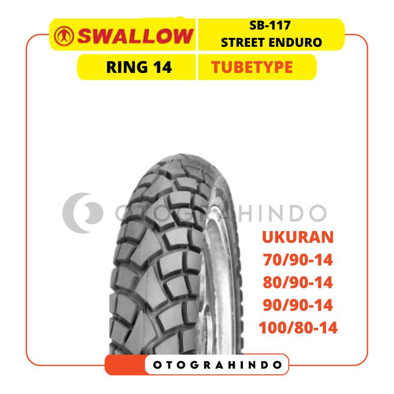BAN LUAR MOTOR SWALLOW SB-117 STREET ENDURO RING 14 NON TUBELESS UKURAN 70/90 80/90 90/90 100/80 TUB