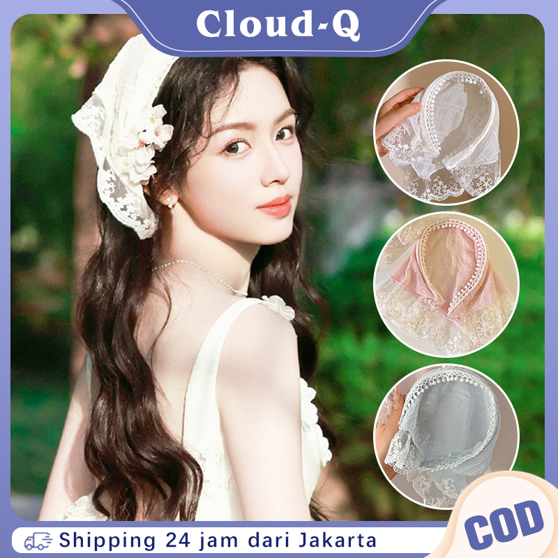 Lace Scarf Wanita Syal Piknik Renda Ikat Kepala Renda Segitiga Bando Syal Lace Korea Bandana Scarf