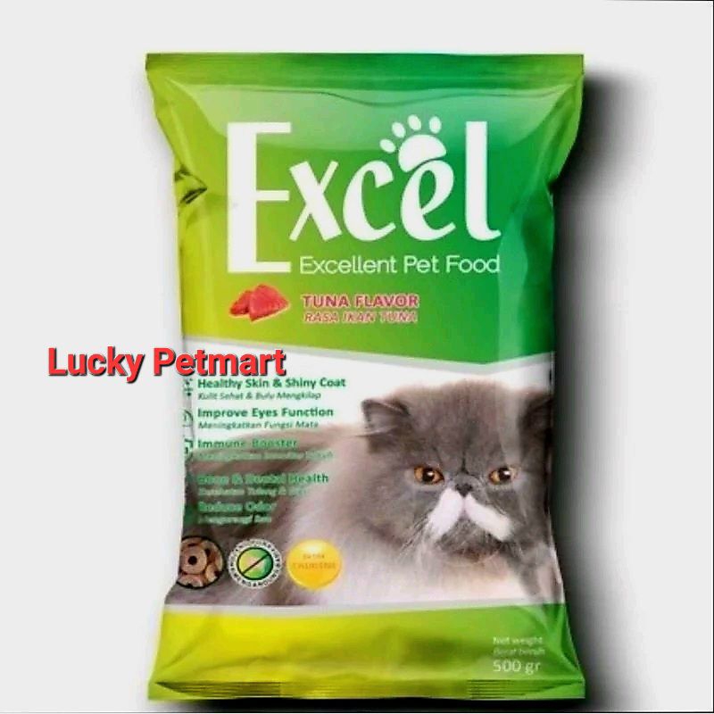 LUCKY - EXCEL Cat Food Rasa Tuna Flavor Makanan Kucing Kering 500 gr - Pelet Makanan Kucing Murah Ex
