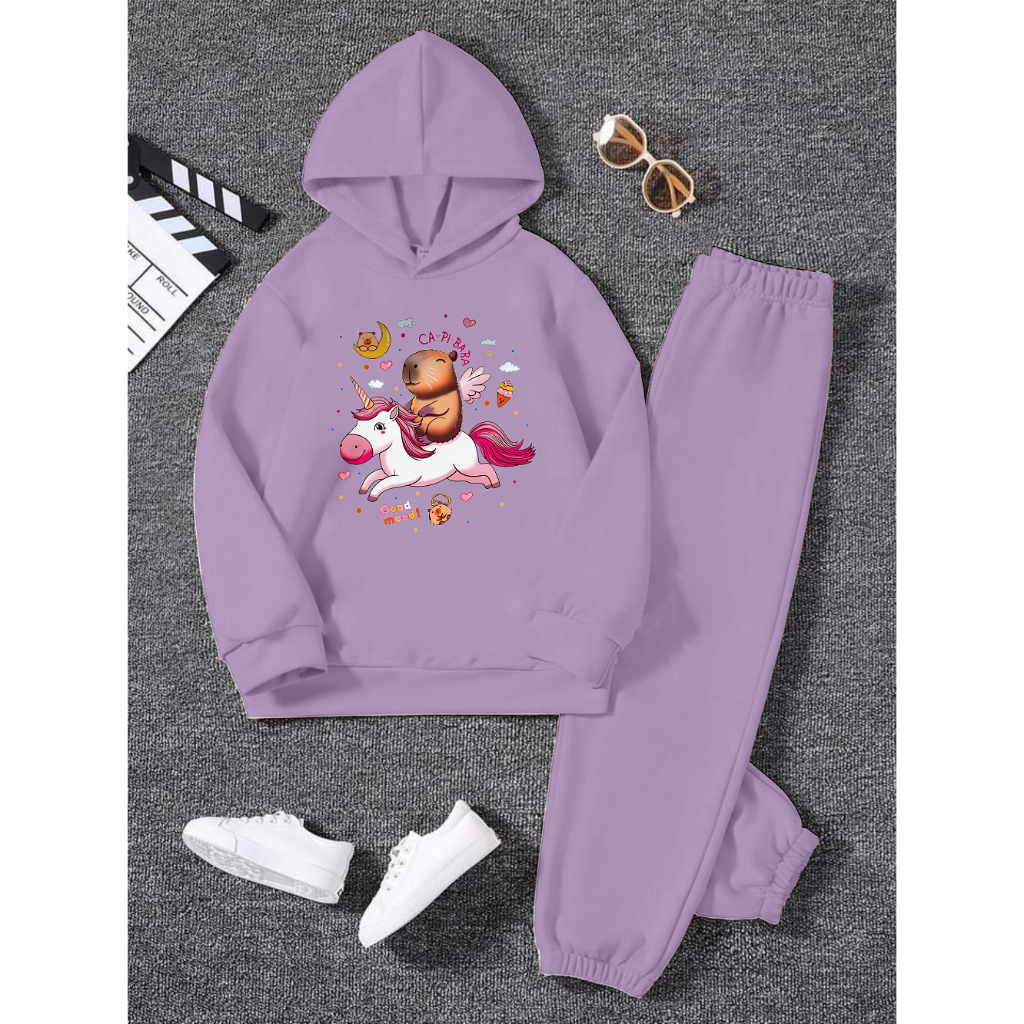 Lexander Setelan Sweater Hoodie Topi Anak Remaja Gambar Capy Unicorn