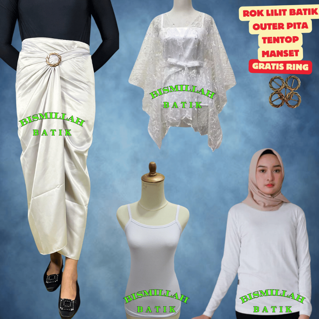ONESET LILIT POLOS WANITA PAKET HEMAT ROK LILIT POLOS PUTIH DAN OUTER PITA PUTIH INCLUDE DALAMAN