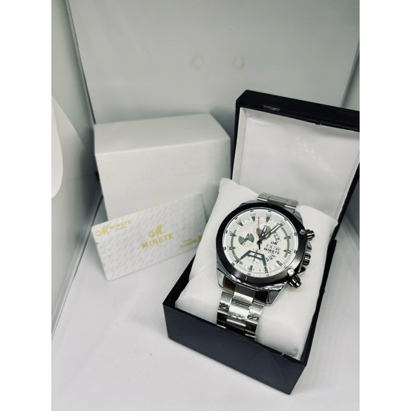 Jam Tangan Mirete | Rantai Stainless Steel Pria Desain Hitam dan Silver Elegant Original