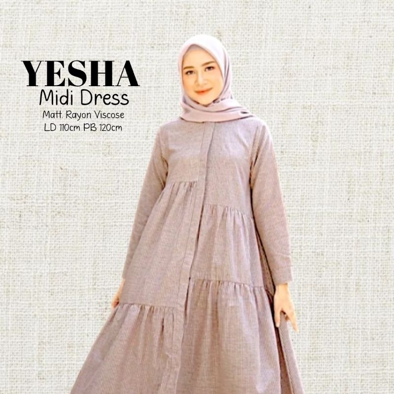 Midi Dress Yesha - Bahan Rayon Viscose Motif Salur Full Kancing