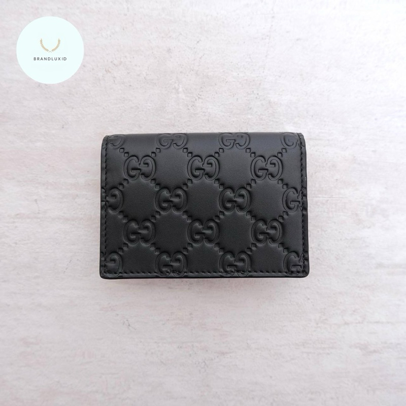 Gucci Card Wallet Flap Signature Leather In Black