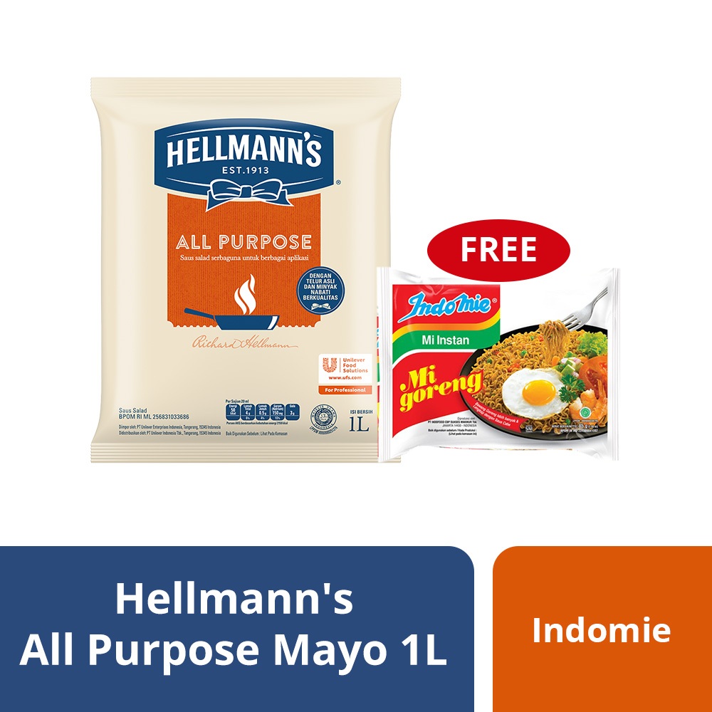 

Hellmann's All Purpose Mayo Pouch 1L Free Indomie