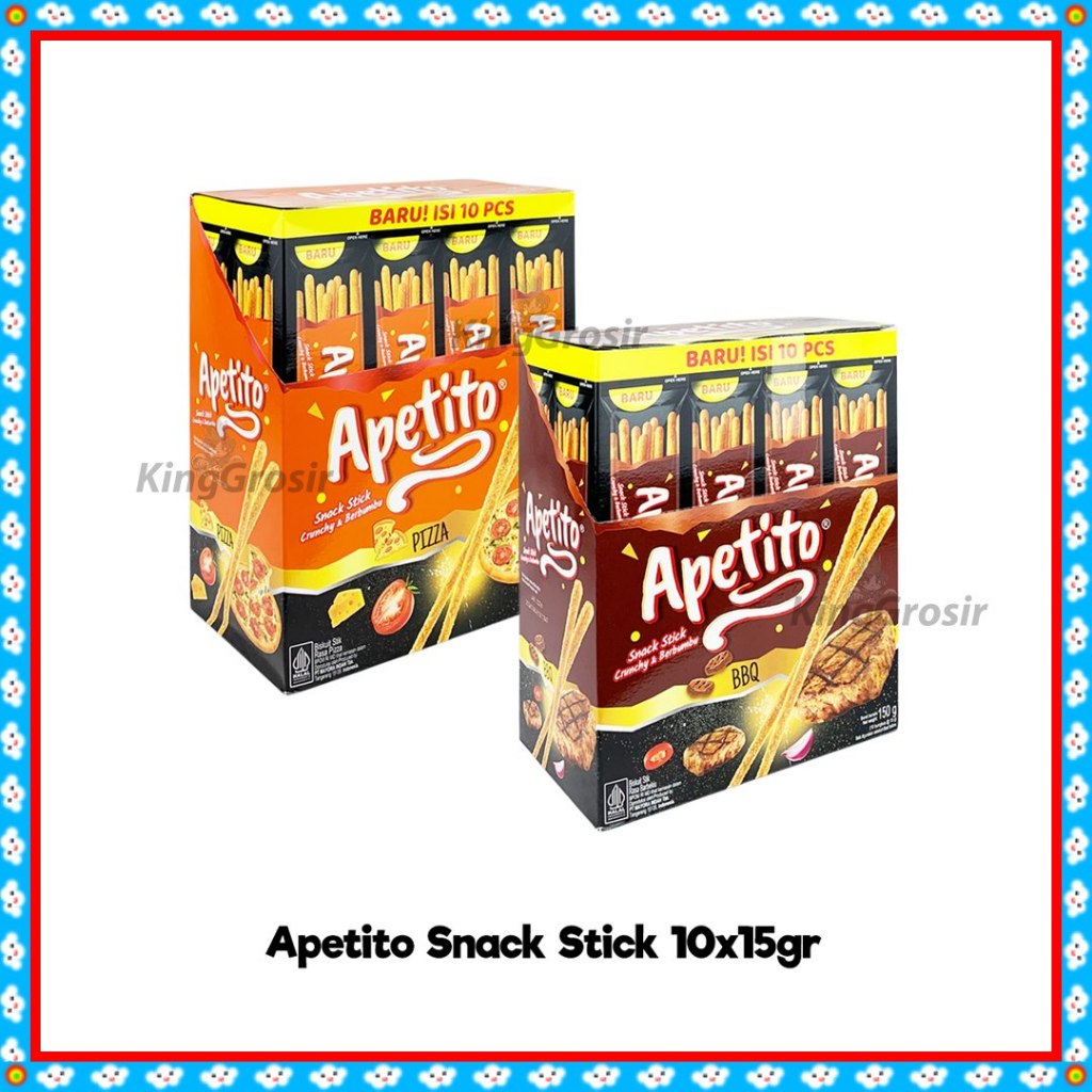 

Apetito BOX Isi 10x15gr Biskuit Stik Gurih dan Enak / Snack Stick Crunchy & Berbumbu