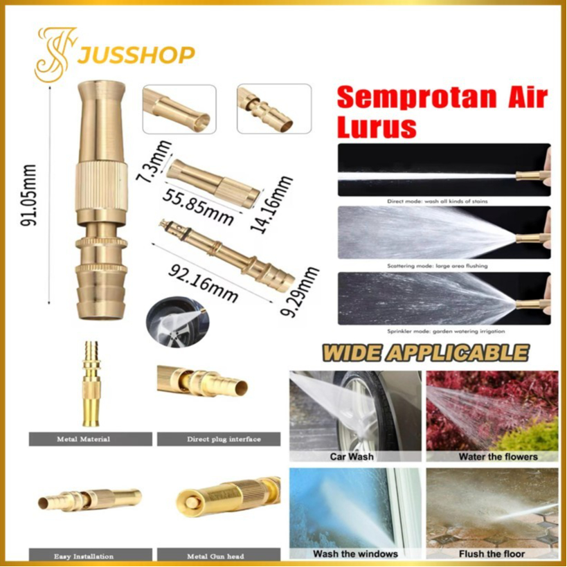 Kepala Semprotan Air Lurus Kuningan Konektor Selang Semprotan Hose Nozzle Kuningan