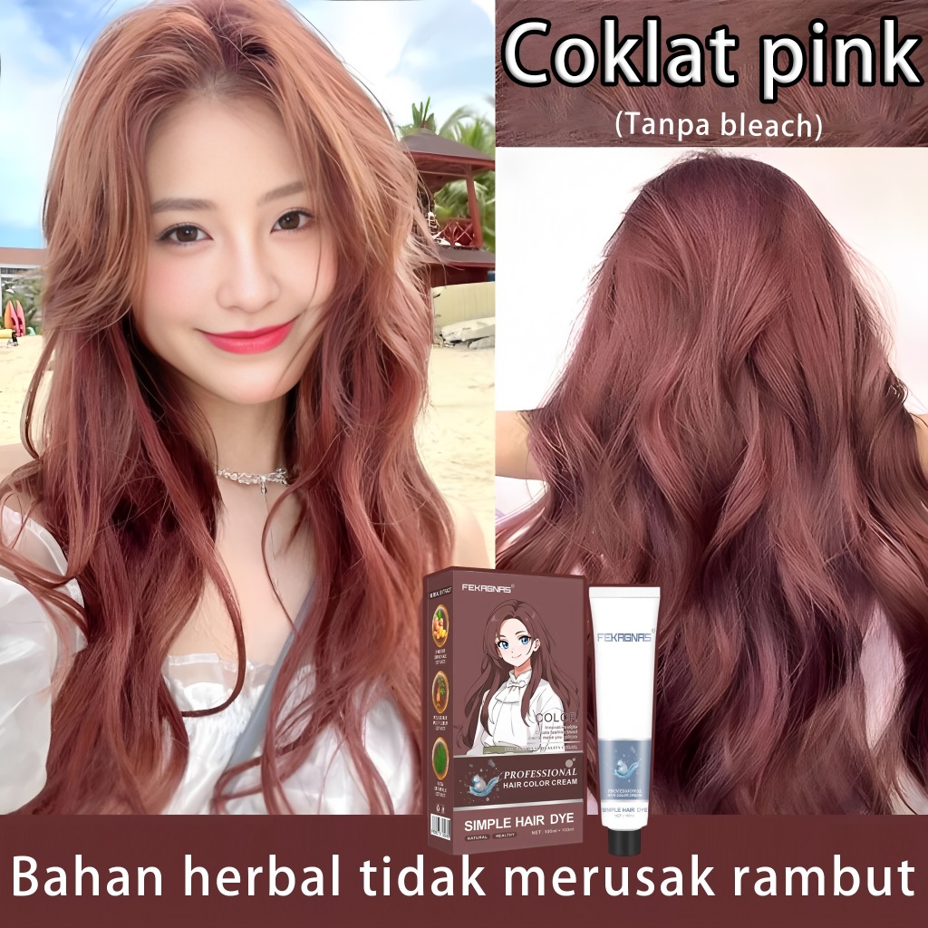 [Pengiriman Cepat,COD] FEKAGNAS Hair Color Coklat pink, Mencerahkan kulit, Warna populer,warna tetap