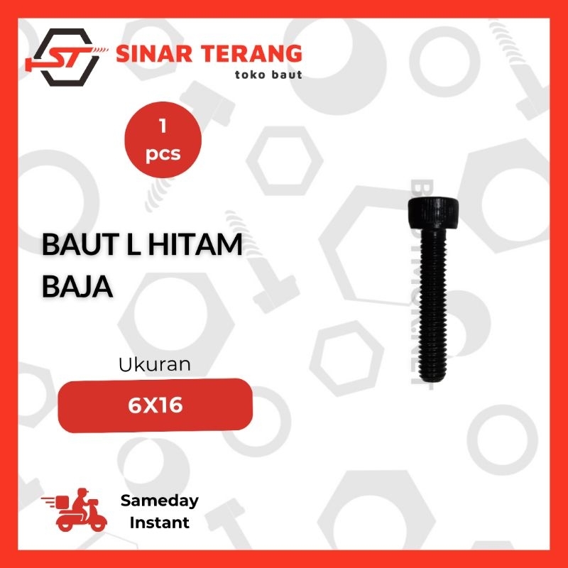 Baut L Baja 6x16 Hitam - Baut Kunci L 1.6cm