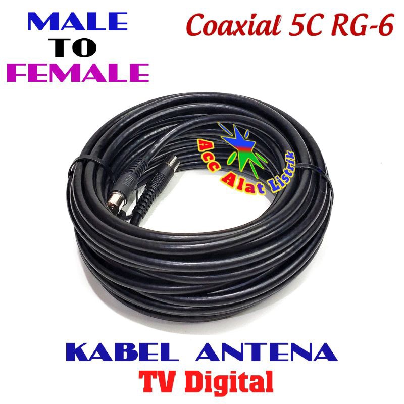 Kabel Antena TV Digital Male To Female Coaxial RG - 6 Kabel Paralel / Kabel Sambung