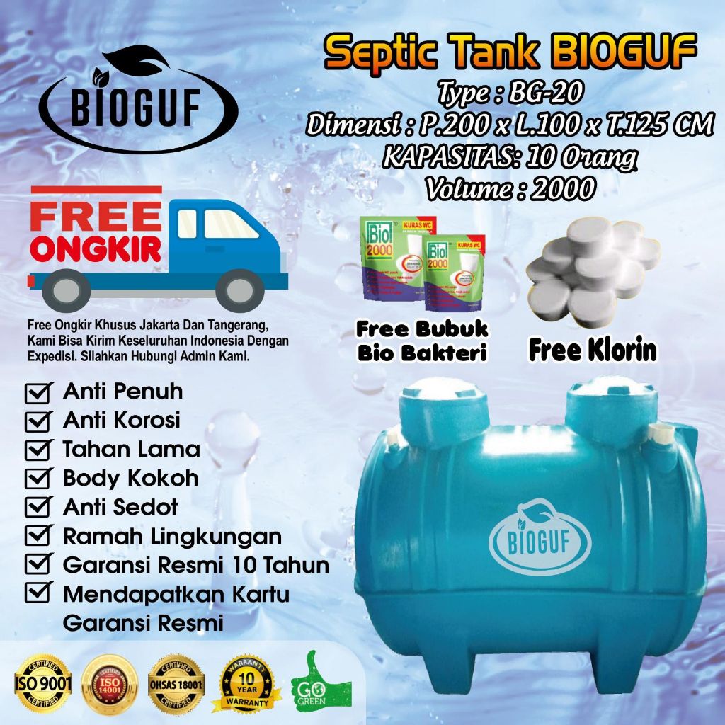 Septic Tank Bio Kapasitas 2000 Liter , bioguf septic tank