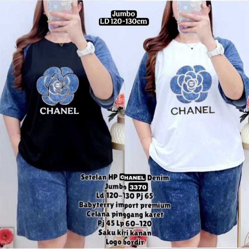 Set Wanita Jumbo Ld120-130 Bahan Babyterry Tebal Gambar Bordir Celana Pinggang Karet