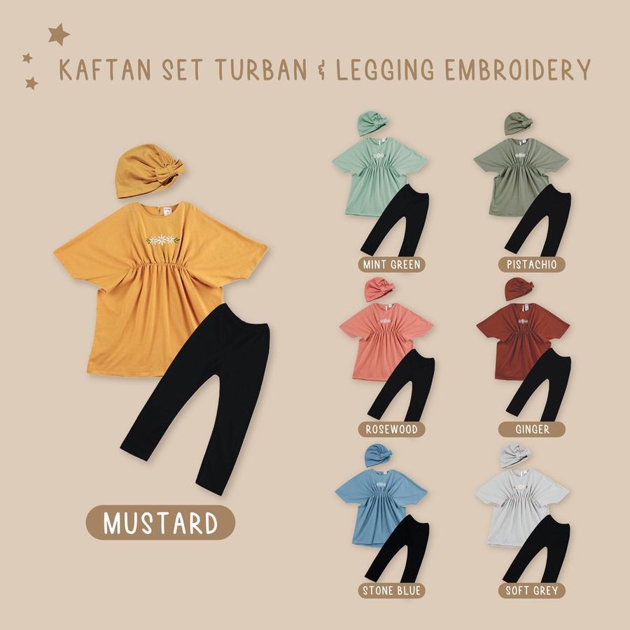 Dialogue Baby Baju Dress Kaftan Set Turban and Legging Embroidery