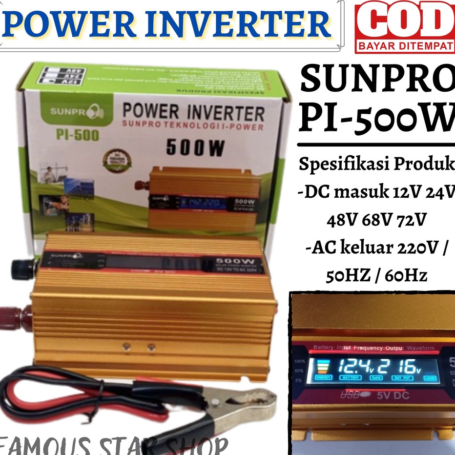 Terbatas Inverter Power DC To AC Watt Sunpro Pl5 With USB 5V  Power Inverter Watt Sunpro Pl5FMS
