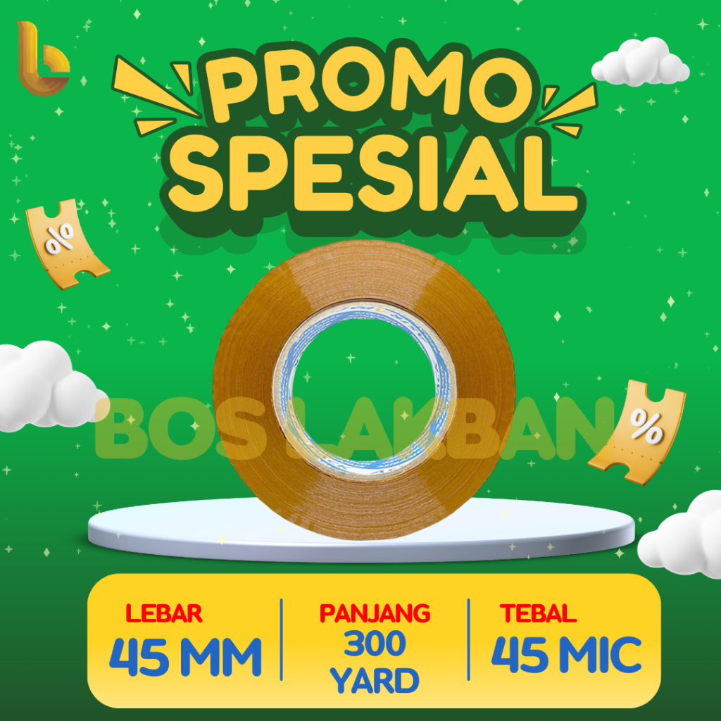 

Lakban BOPP 45 mm x 300 yard | Isolasi OPP Bening Coklat Kualitas Terbaik bosLakban