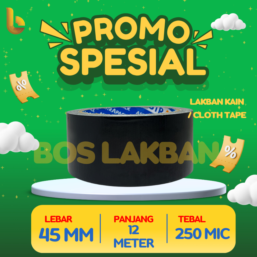 

Lakban Kain Hitam 45 mm x 12 meter | Cloth Tape 2 Inch Kualitas Terbaik bosLakban