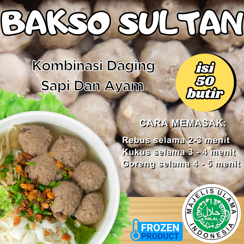 

Bakso sultan kombinasi daging sapi dan ayam isi 50 butir/600 gr
