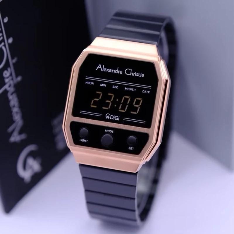 ORIGINAL JAM TANGAN WANITA ALEXANDRE CHRISTIE DIGITAL RANTAI STAINLESS STEEL GARANSI RESMI 1 TAHUN A