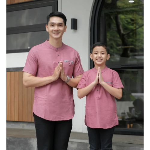 RECOMMENDED BAJU KOKO PRIA DEWASA WARNA LAVENDER / MOUVE LENGAN PENDEK ATASAN MUSLIM KOKO KURTA