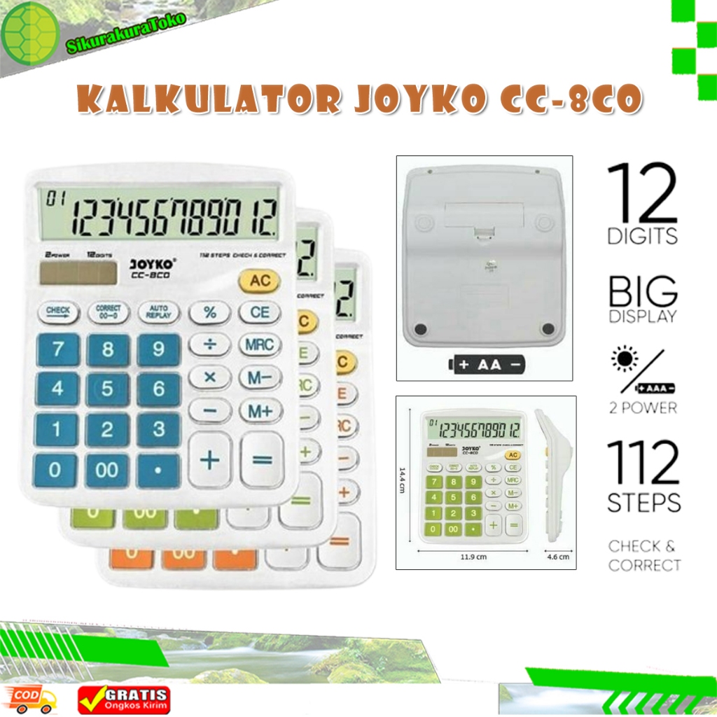 

(skr) Kalkulator Joyko Calculator CC-8CO 12 Digits CC - 8 Check Correct