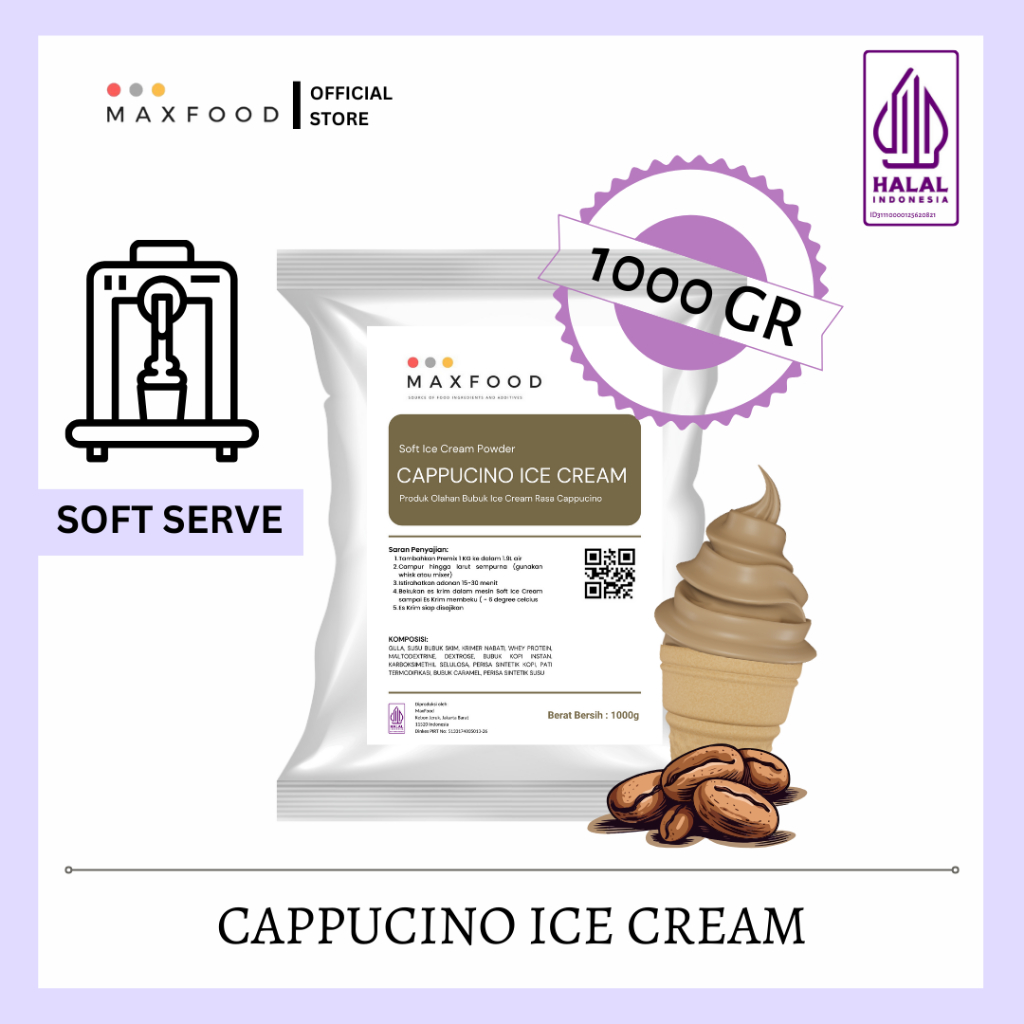 

MAXFOOD - (EXPIRED SOON) Soft Ice Cappucino Powder - Bubuk Soft Ice Cream Serve Rasa Cappuccino 1 KG